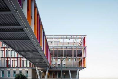 colorful facade of a hospital building