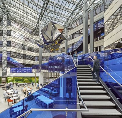 blue glass staircases