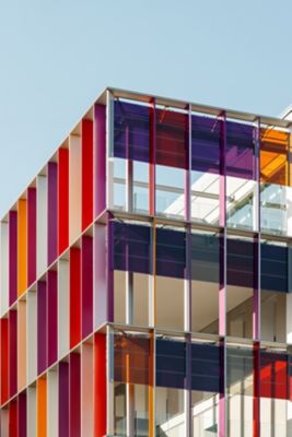 colorful facade of a hospital building