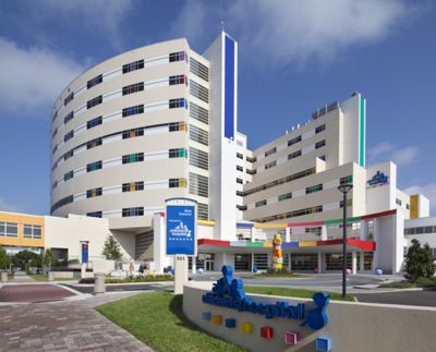 hospital building with colored windows