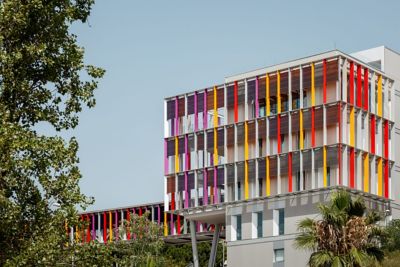 colorful facade of a hospital building