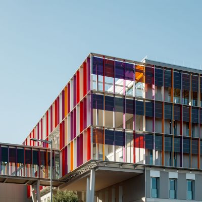 colorful facade of a hospital building