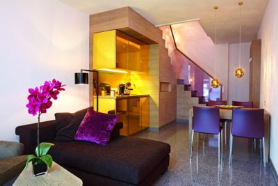 interior design with purple glass staircase 