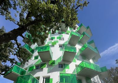 residential building with green balconies