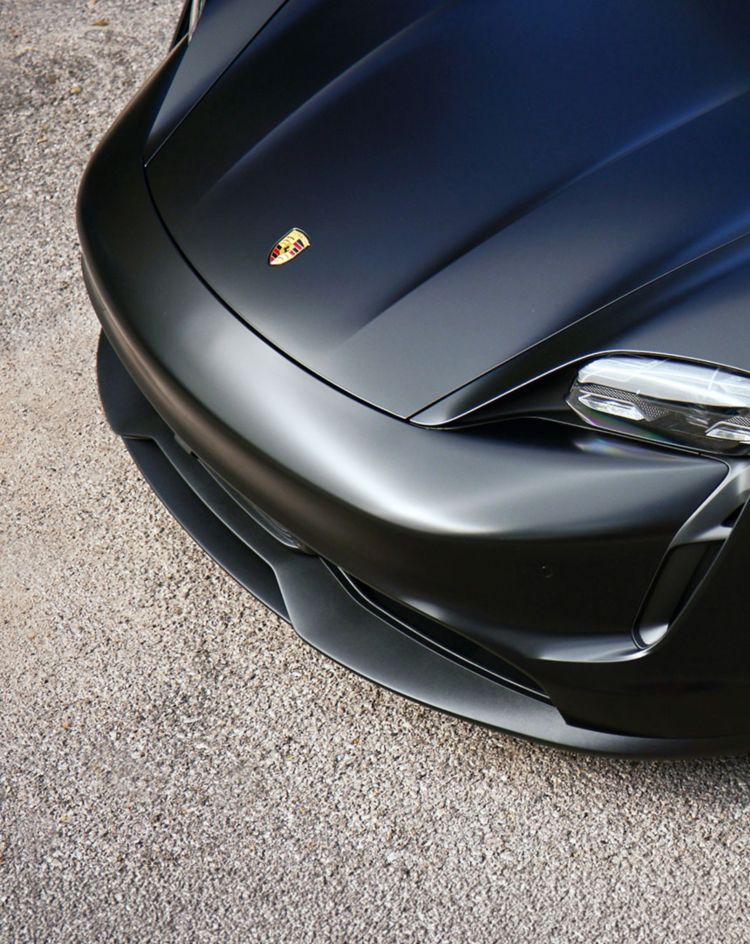 Front-end of Matte Porsche Taycan 