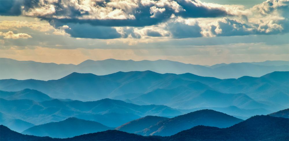 Mountainous landscape of the Appalachians under a cloudy sky. 