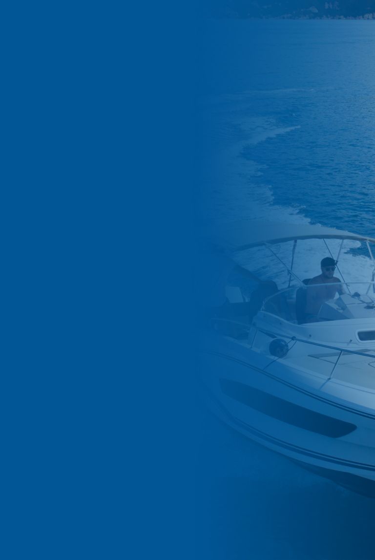 Blue banner fade over a picture of a high speed motor boat on open sea. 