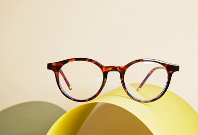 A pair of tortoiseshell eyeglasses. 