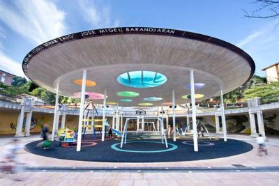 colorful circles in a ceiling of the round installation