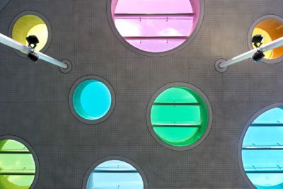 colorful circles in a ceiling of the round installation