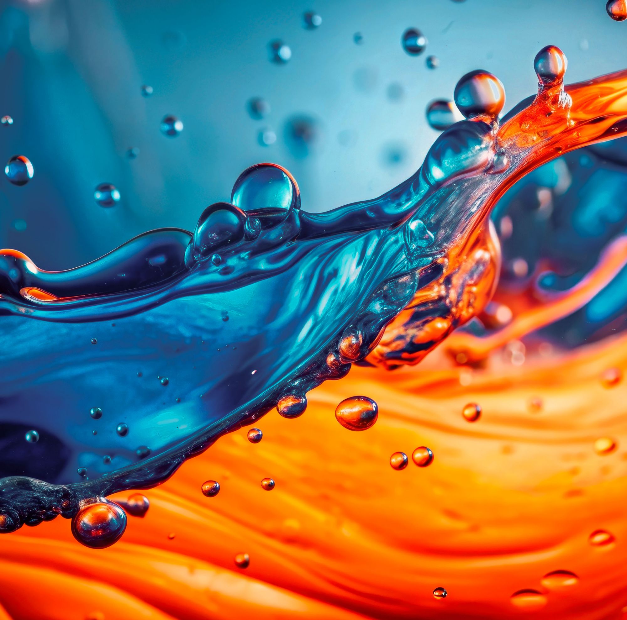 Blue and orange liquid splash 