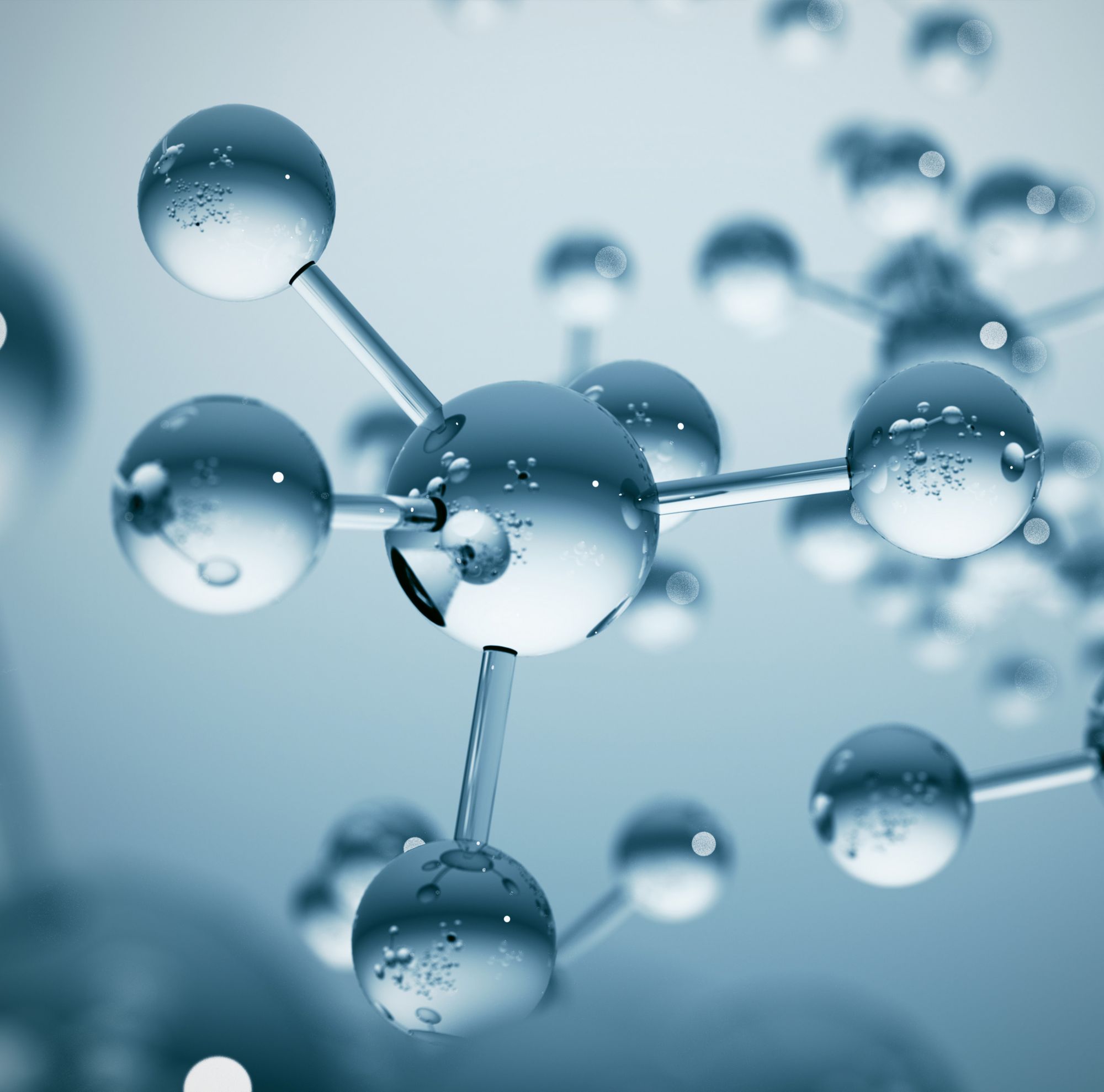 3D rendered blue molecules. 