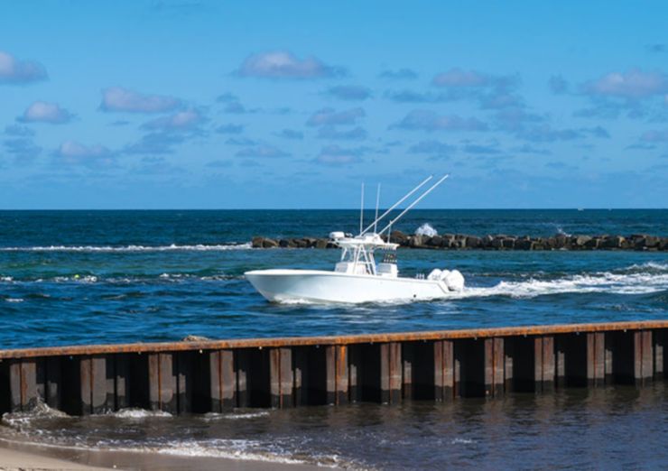 Boat moving through the bay 