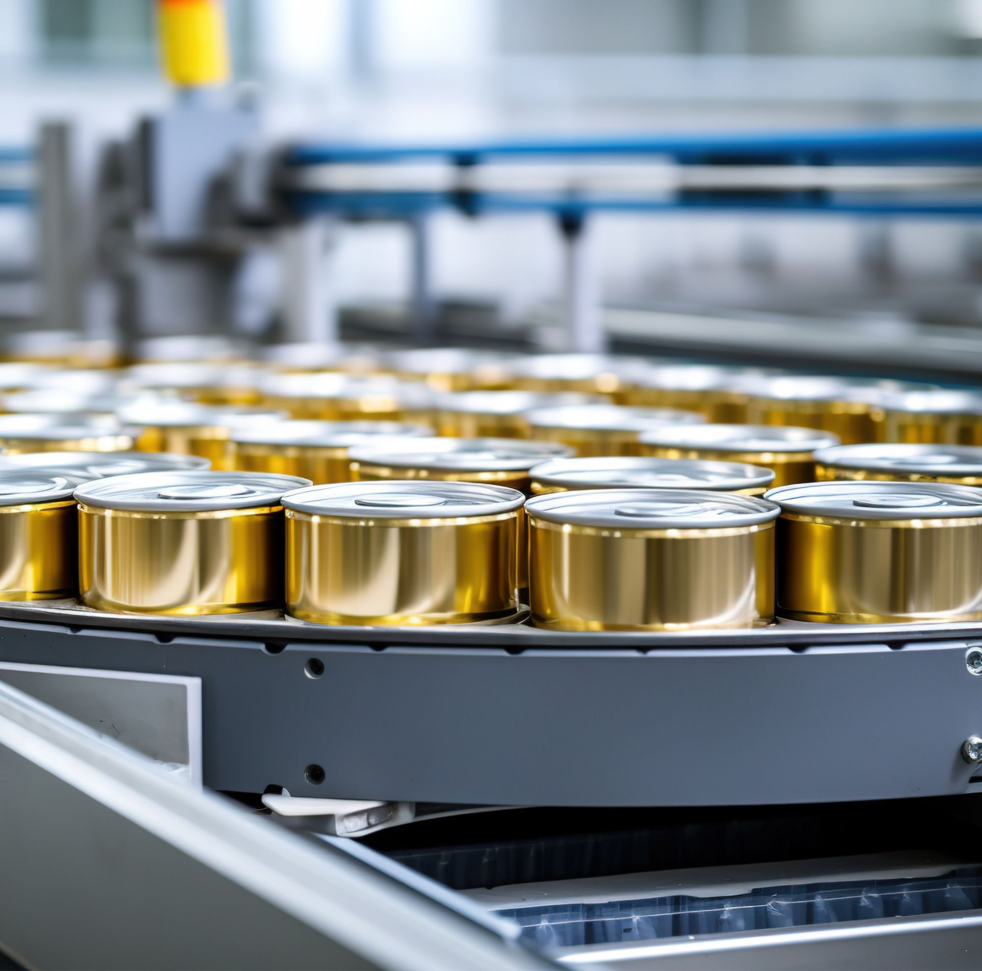 Closed cans on a manufacturing line 