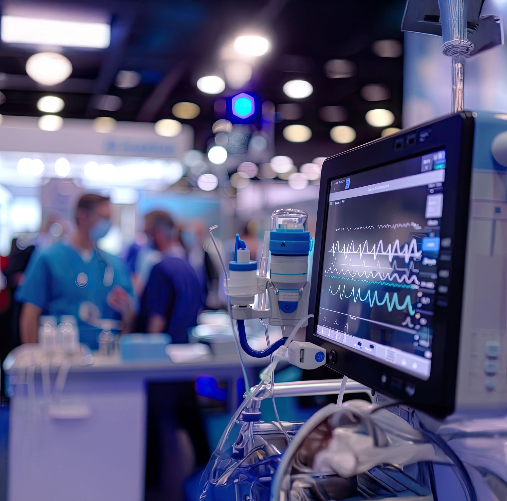 An electrocardiogram machine displayed in a trade show.   