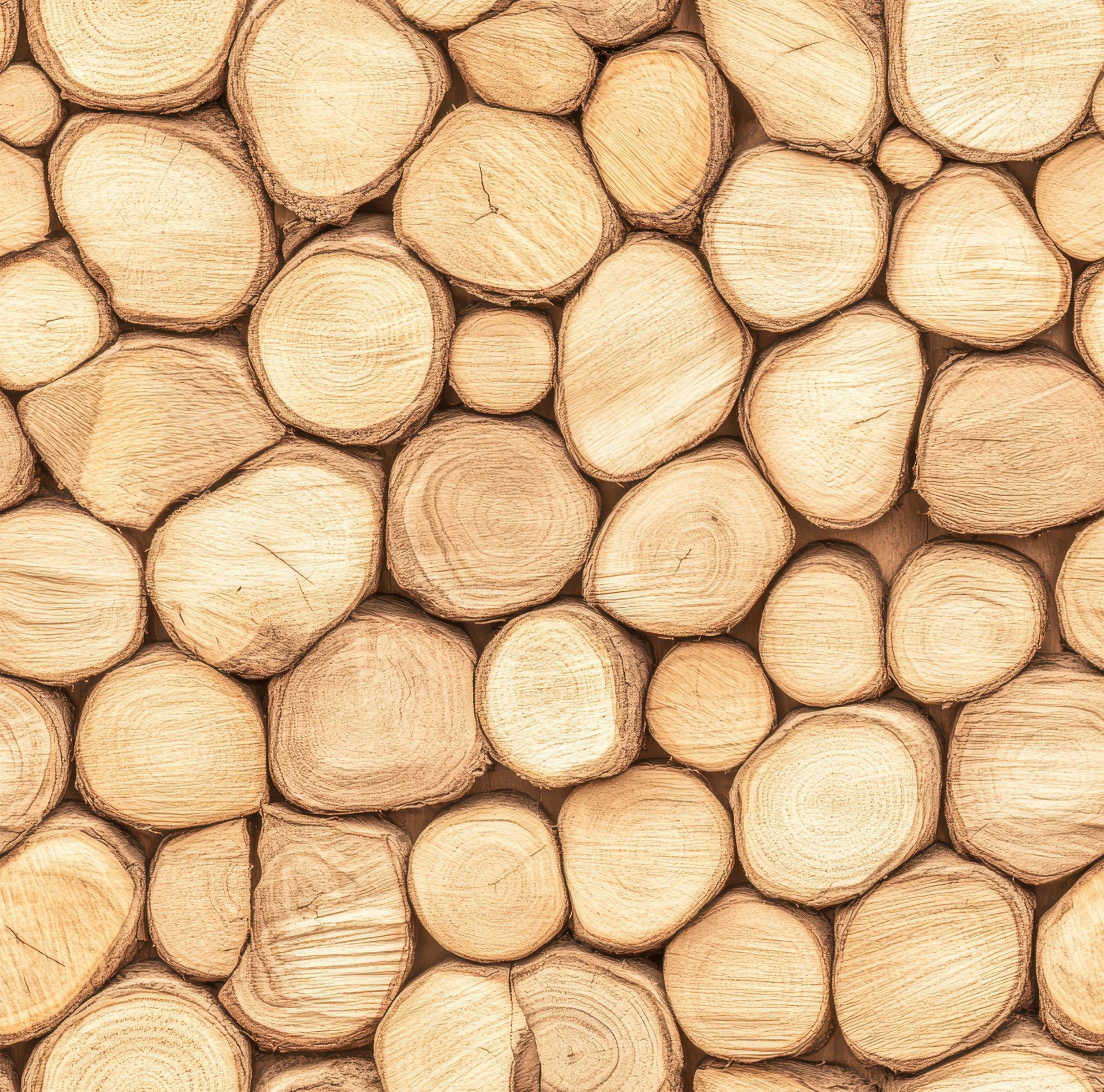 Cut ends of wooden branches stacked in a pile.   