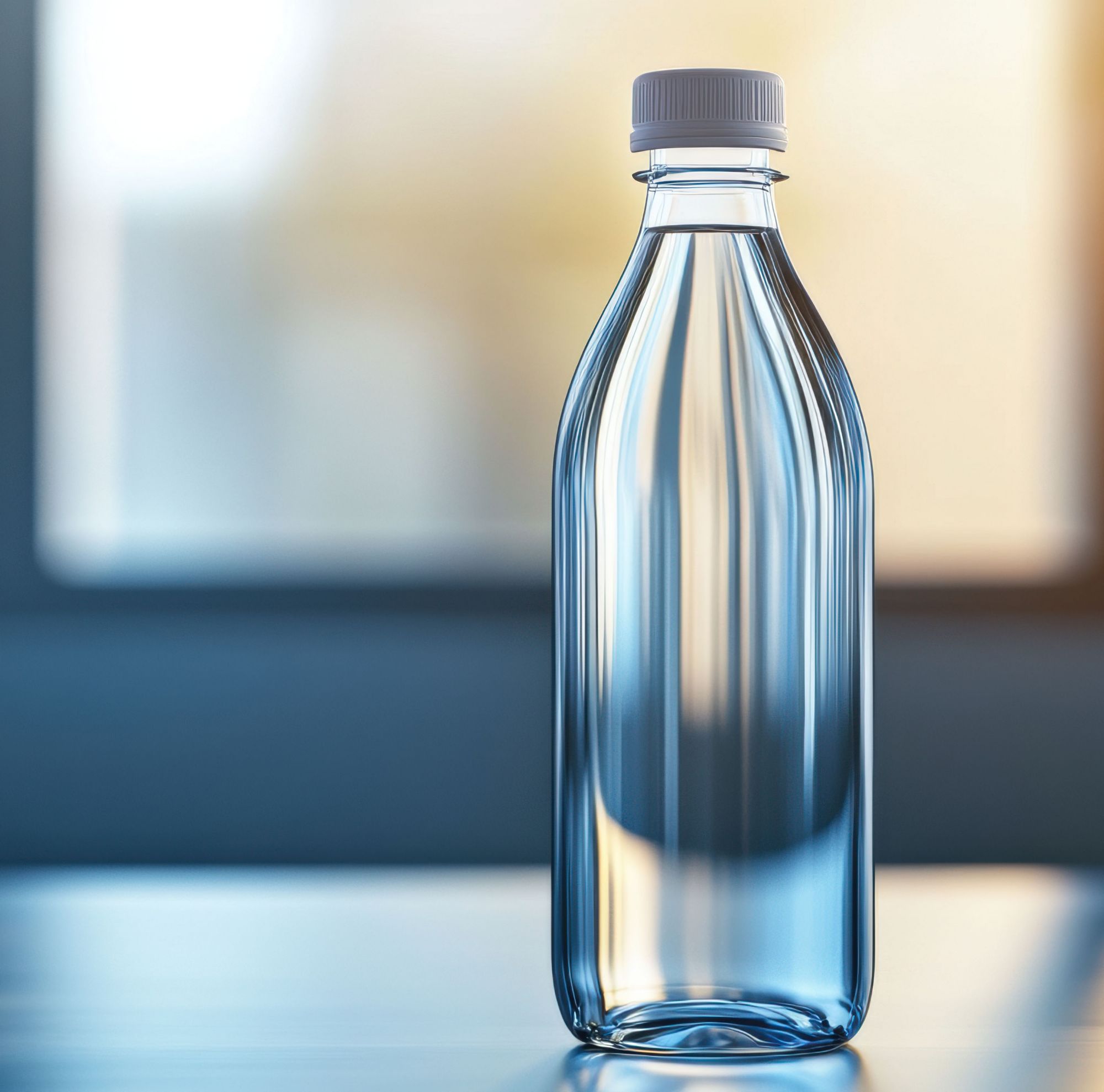 Clear bottle of purified water. 