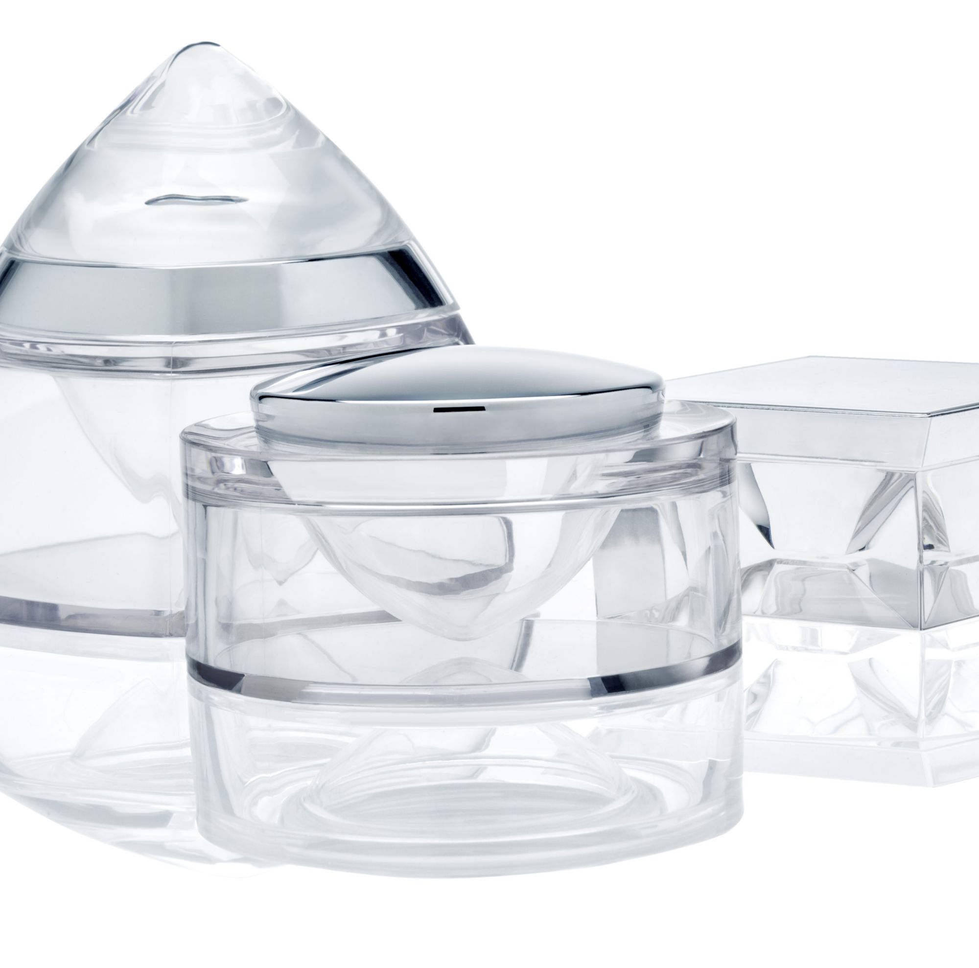 Close-up of clear cosmetic caps 