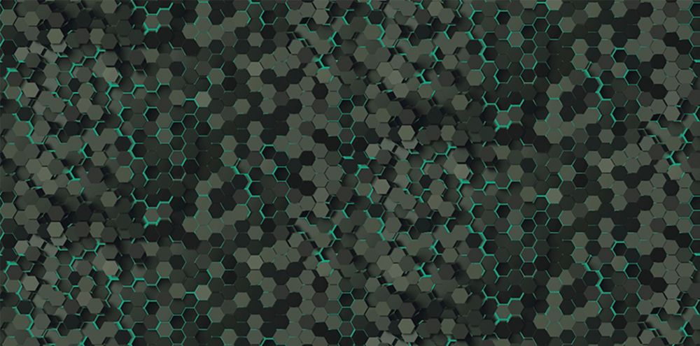 Closeup grey green hexagon shape pattern 