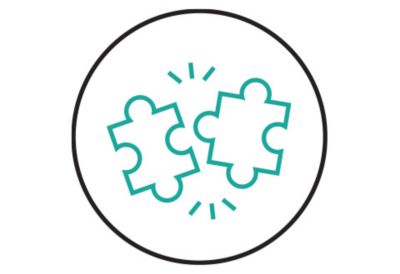 Icon of two puzzle pieces that fit together perfectly. 