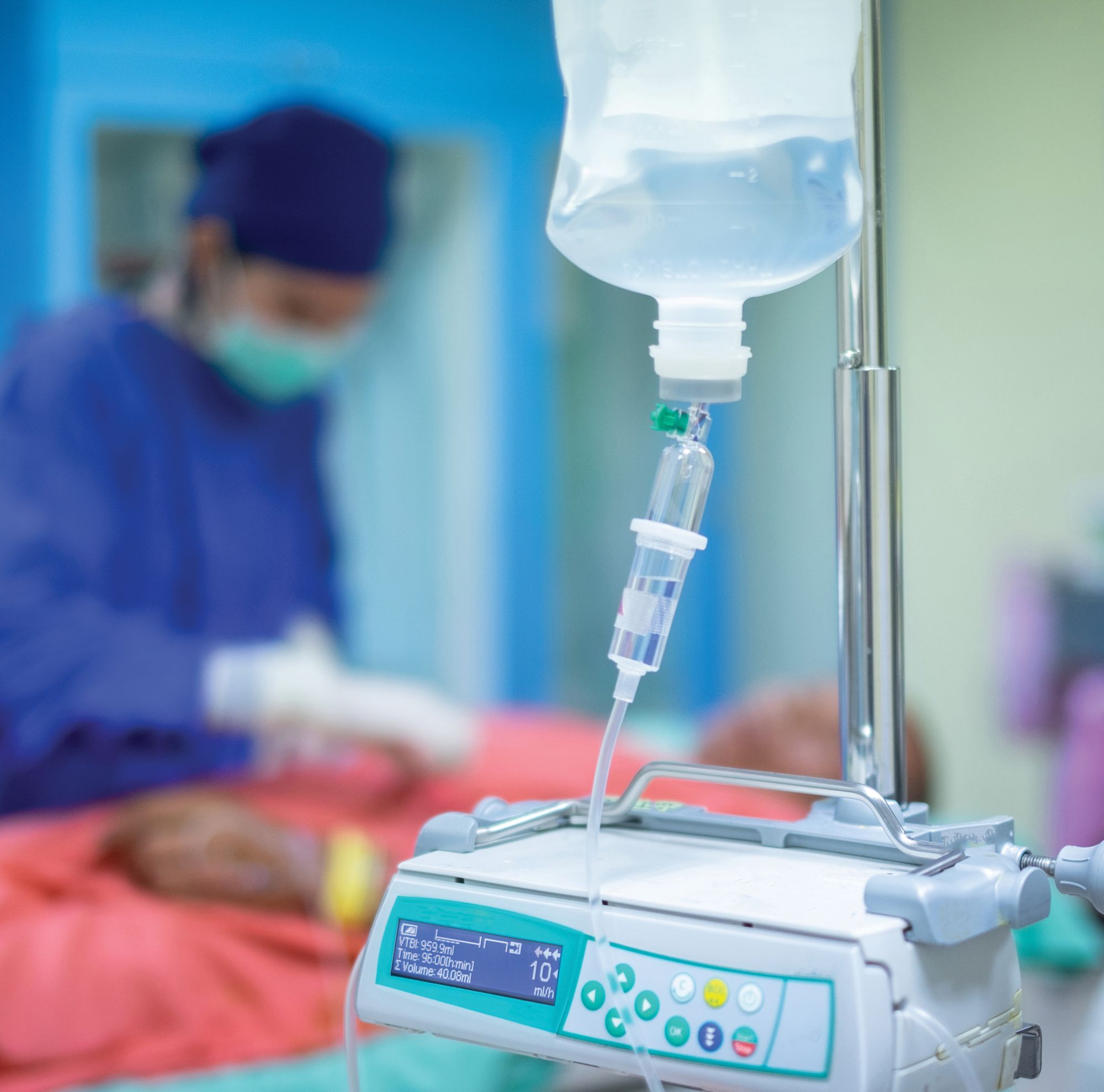 Medical equipment in a hospital room. 