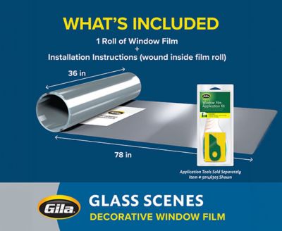 Product contents graphic detailing the 36 in by 78 in film roll and instructions.