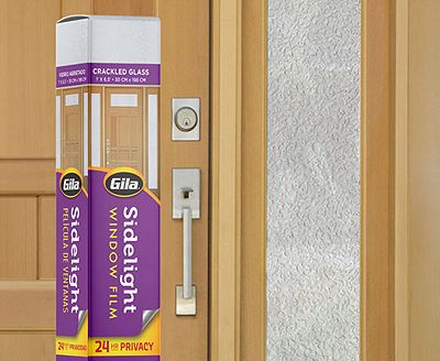 Gila Crackled Glass Sidelight Window Film on a front door sidelight.