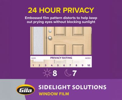 Gila Crackled Glass Sidelight Window Film offers 24-hour privacy.