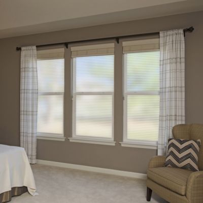 Interior view of Gila® Faux Shades Decorative Window Film in bedroom