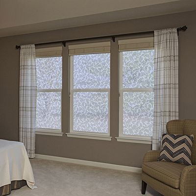 Interior viw of Gila® Frosted Botanical Decorative Window Film in bedroom