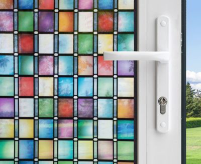 Gila® Stained Glass Atlantis Decorative Window Film on sliding glass door