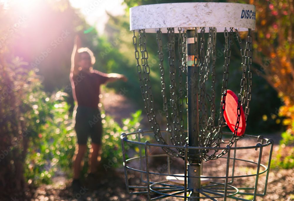 A person successfully throwing a disc into a target. 