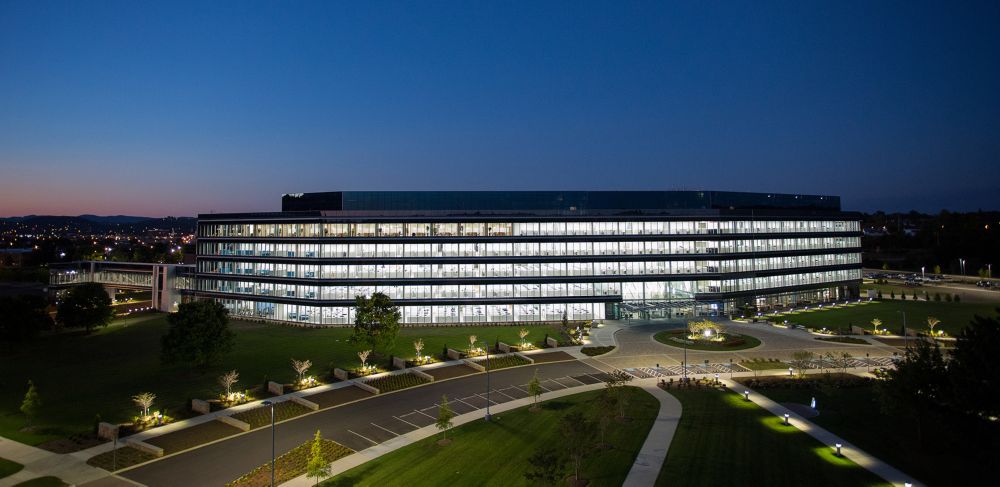 Eastman corporate building at night 