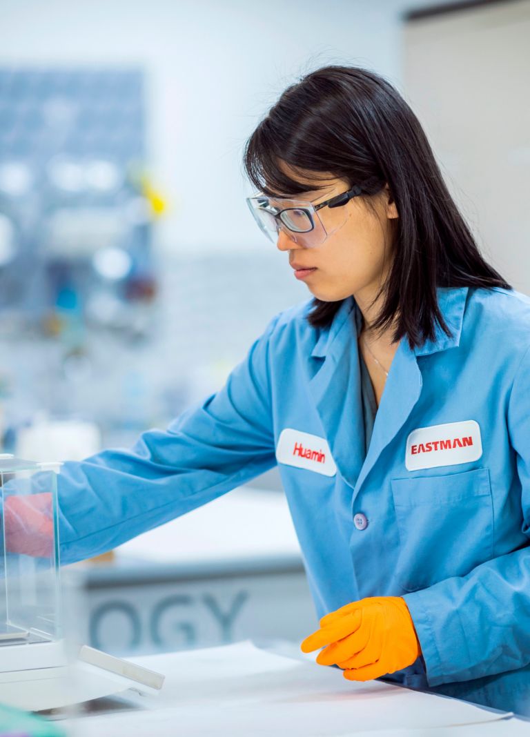 Eastman chemist doing chemical testing in laboratory. 