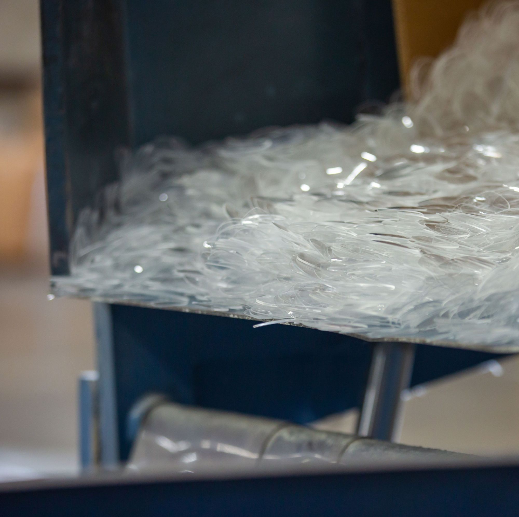 Eyeglasses lens plastic waste. 