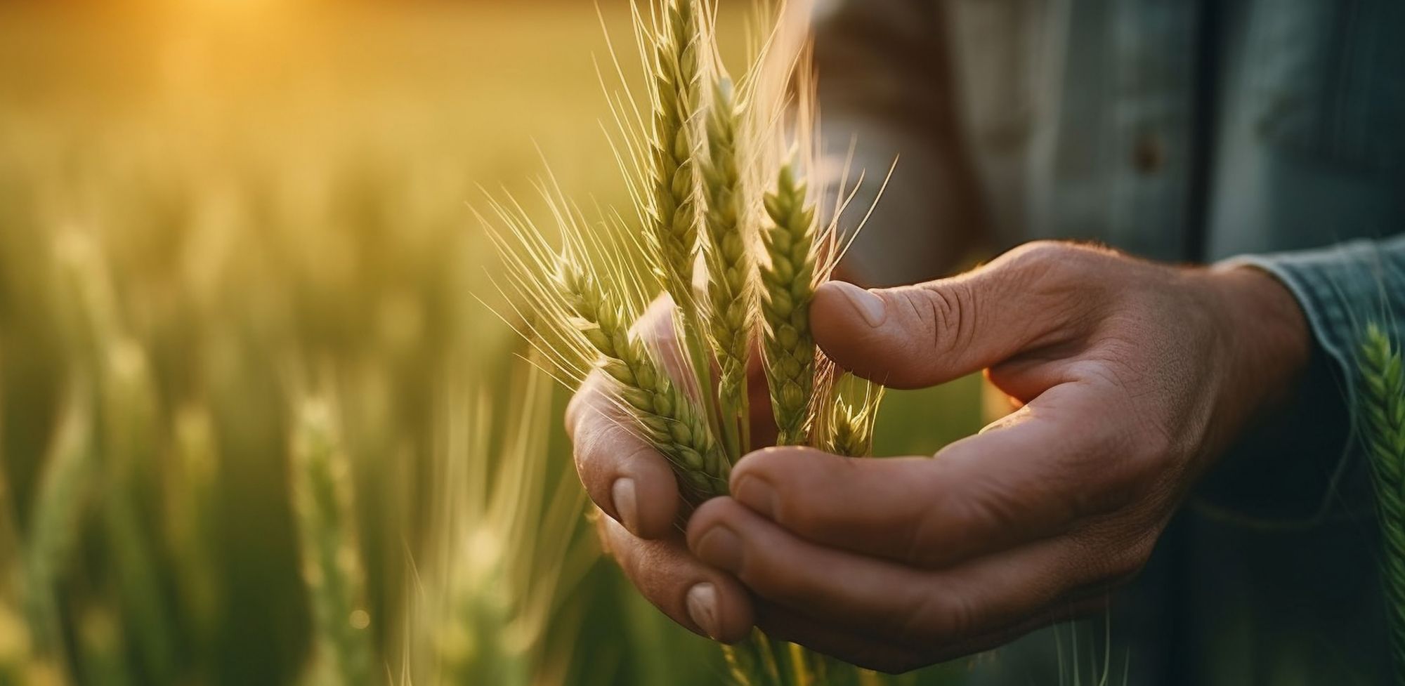Hands holding wheat grains. 