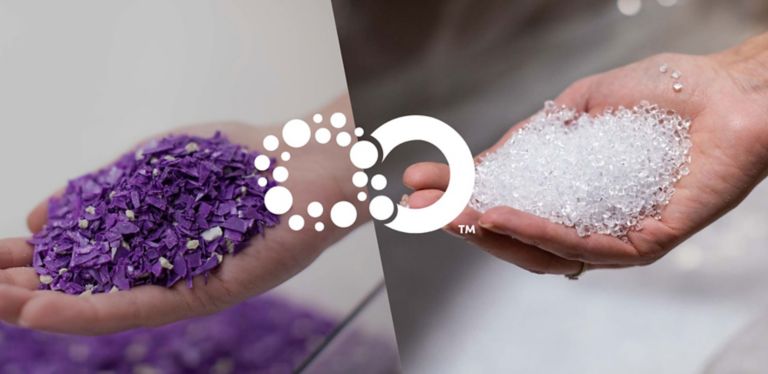 Shredded plastic waste is turned into recycled content  