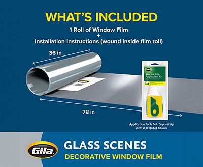 Product contents graphic detailing the 36 in by 78 in film roll and instructions.