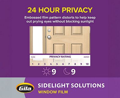 Gila Frosted Glass Sidelight Window Film offers 24-hour privacy.