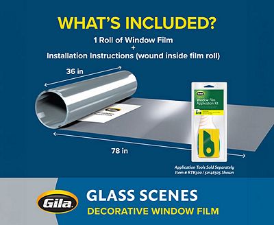 Product contents graphic detailing the 36 in by 78 in film roll and instructions.