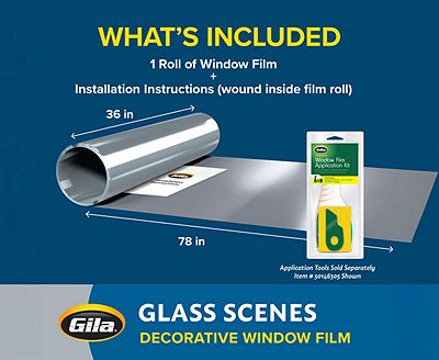 Product contents graphic detailing the 36 in by 78 in film roll and instructions.