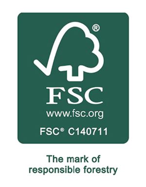 Certification logo FSC, for sustainable sourcing of wood pulp