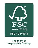 Certification logo FSC, for sustainable sourcing of wood pulp