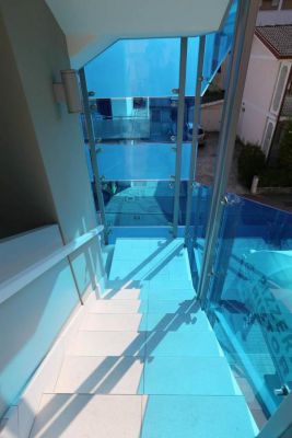 blue glass stairs