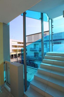 blue glass stairs