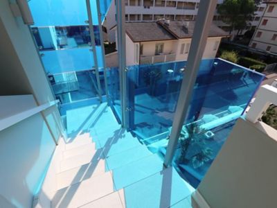 blue glass stairs