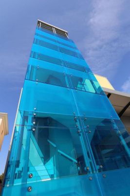 blue glass stairs