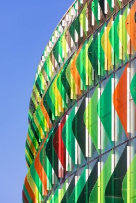 green colored facade of a stadium