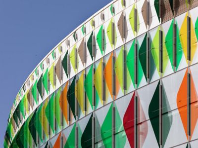 green colored facade of a stadium