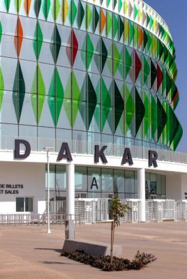 green colored facade of a stadium